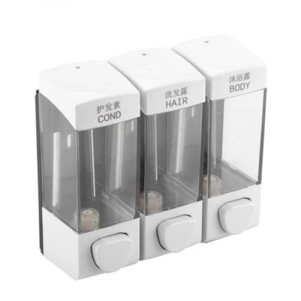 Bathroom Triple Shower Gel Body Lotion Conditioner Shampoo Liquid Soap Dispenser  - Silver