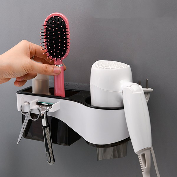 Hair Dryer Stand Holder Rack Shelf Wall Mounted Sticker Bath Storage - Blue
