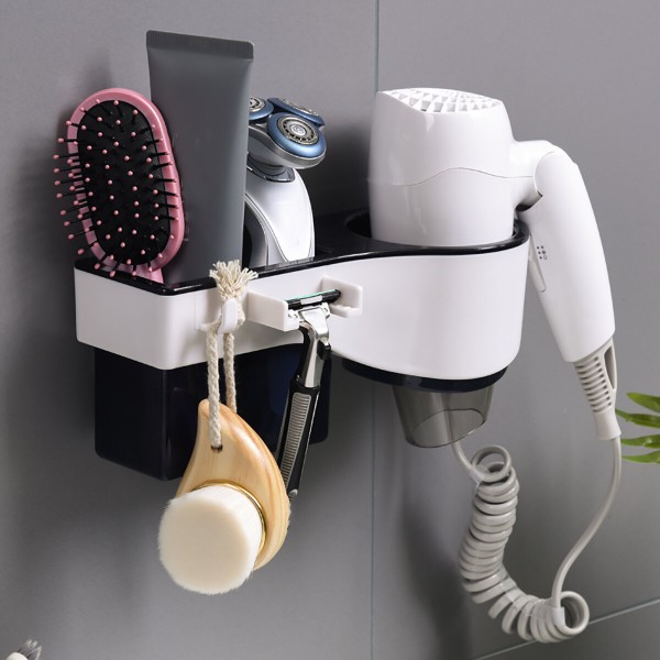 Hair Dryer Stand Holder Rack Shelf Wall Mounted Sticker Bath Storage - Blue