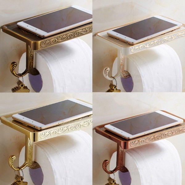 Roll Stand Wall Mounted 4 Colors Vintage Bathroom Toilet Paper Holder Tissue Wall Mounted   - Gold