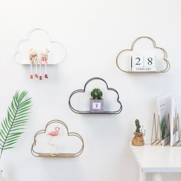 Multi-Function Storage Rack Wall Hanging Rack Cloud Shaped Floating Shelf Rack - Golden