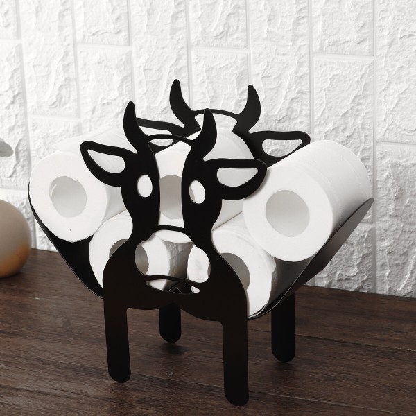 Black Cow Elk Sun Flower Toilet Roll Holder Paper Bathroom Free Standing Storage - #3