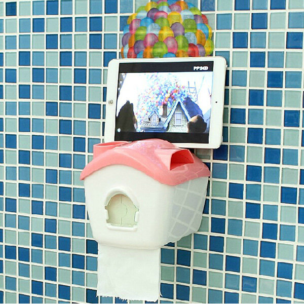 Creative Toilet Roll Paper Holder Paper Box With Mobile Phone Rack - Green