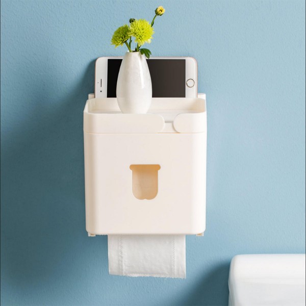 3 in 1 Waterproof Wall Mounted Bathroom Tissue Box Roll Issue Facial Tissue Dispenser Adhesive Hanging Cell Phon