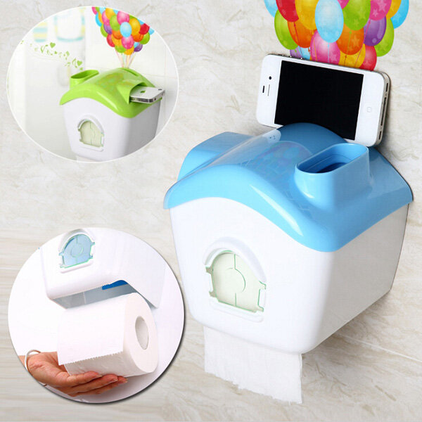 Creative Toilet Roll Paper Holder Paper Box With Mobile Phone Rack - Green