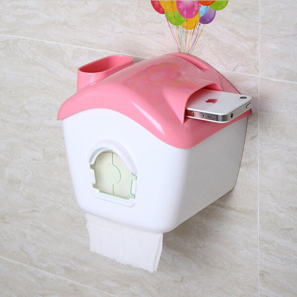 Creative Toilet Roll Paper Holder Paper Box With Mobile Phone Rack - Green