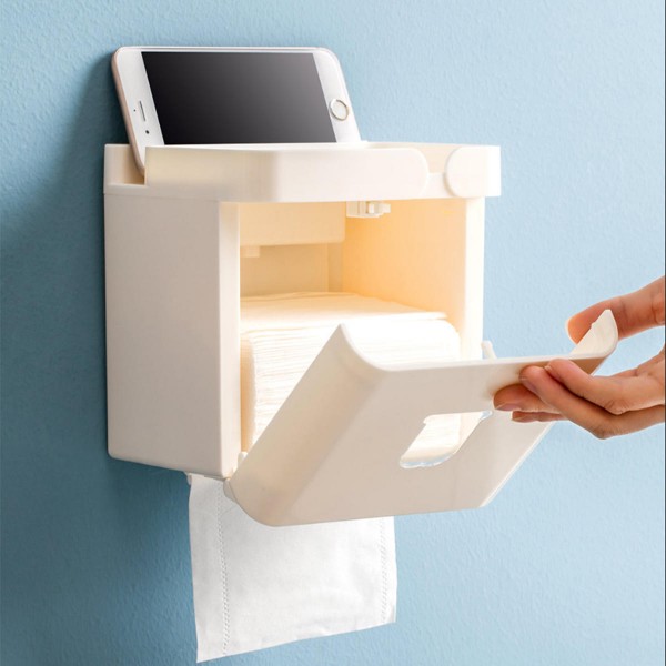 3 in 1 Waterproof Wall Mounted Bathroom Tissue Box Roll Issue Facial Tissue Dispenser Adhesive Hanging Cell Phon