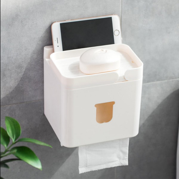 3 in 1 Waterproof Wall Mounted Bathroom Tissue Box Roll Issue Facial Tissue Dispenser Adhesive Hanging Cell Phon