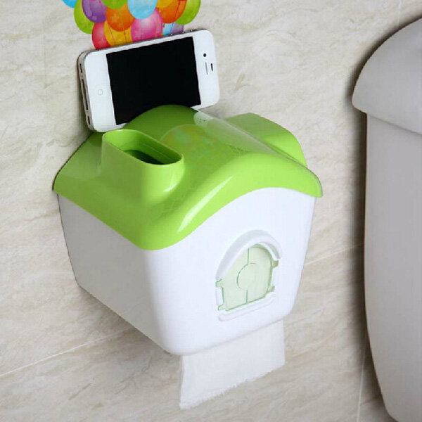 Creative Toilet Roll Paper Holder Paper Box With Mobile Phone Rack - Green
