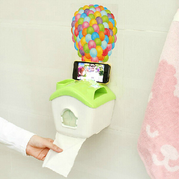 Creative Toilet Roll Paper Holder Paper Box With Mobile Phone Rack - Green