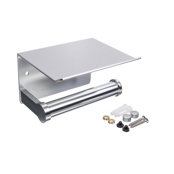 Wall Mounted Bathroom Toilet Roll Paper Shelf Holder Racks Toilet Roll Stand Phone  - Silver