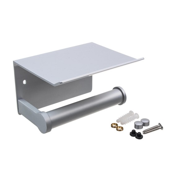 Wall Mounted Bathroom Toilet Roll Paper Shelf Holder Racks Toilet Roll Stand Phone  - Silver