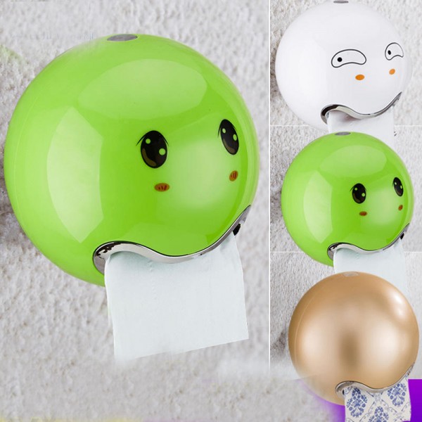 Cute Eyes Stickers Portable Cute Durable Wall Mounted Bathroom Paper Roll Holder Tissue Box - Pink