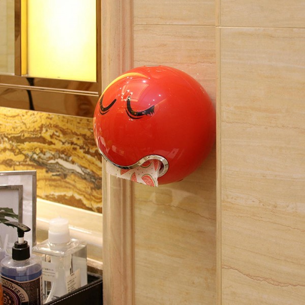 Cute Eyes Stickers Portable Cute Durable Wall Mounted Bathroom Paper Roll Holder Tissue Box - Pink
