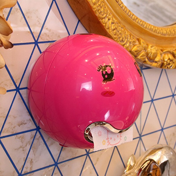Cute Eyes Stickers Portable Cute Durable Wall Mounted Bathroom Paper Roll Holder Tissue Box - Pink
