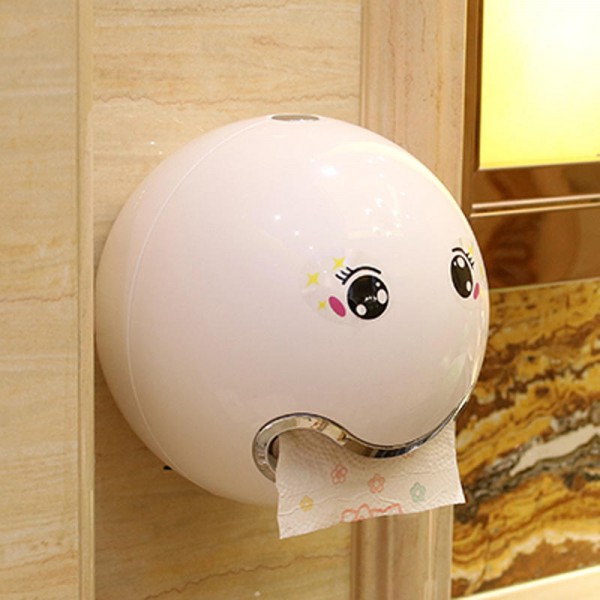 Cute Eyes Stickers Portable Cute Durable Wall Mounted Bathroom Paper Roll Holder Tissue Box - Pink