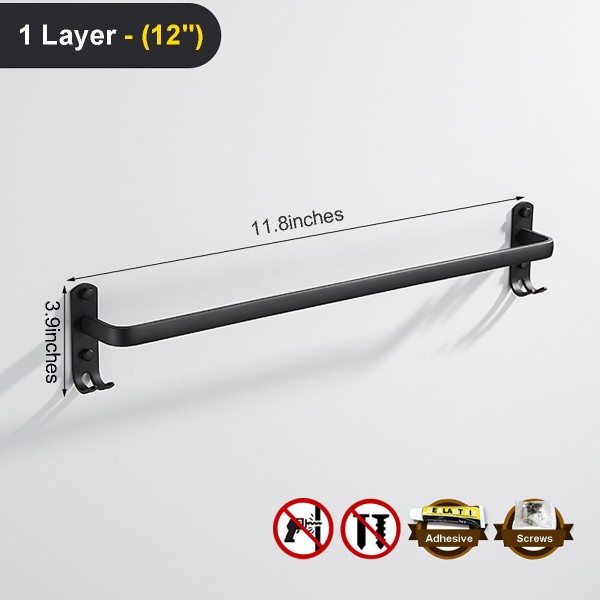 Towel Hanger Wall Mounted 30-50 CM Towel Rack Bathroom Aluminum Black Towel Bar - 2