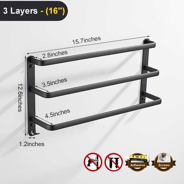 Towel Hanger Wall Mounted 30-50 CM Towel Rack Bathroom Aluminum Black Towel Bar - 2