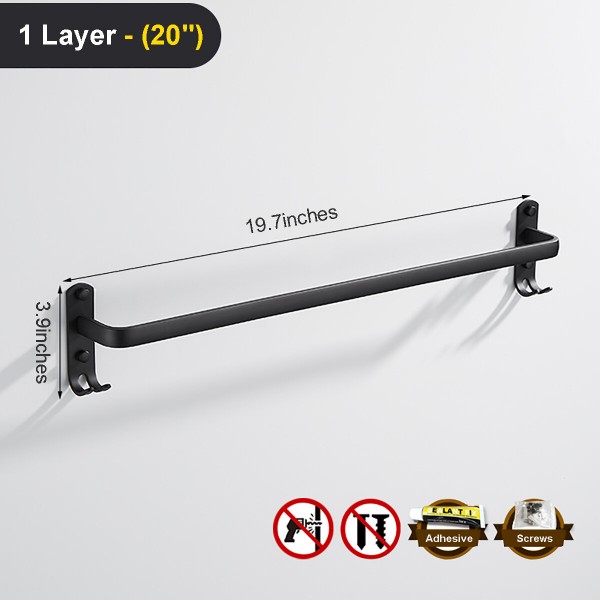 Towel Hanger Wall Mounted 30-50 CM Towel Rack Bathroom Aluminum Black Towel Bar - 2