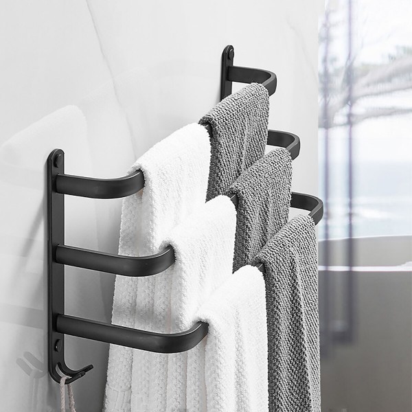 Towel Hanger Wall Mounted 30-50 CM Towel Rack Bathroom Aluminum Black Towel Bar - 2
