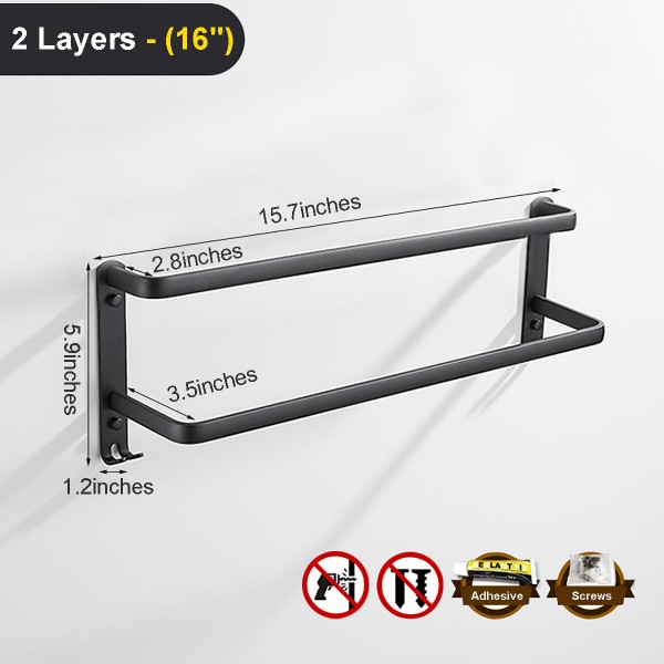 Towel Hanger Wall Mounted 30-50 CM Towel Rack Bathroom Aluminum Black Towel Bar - 2