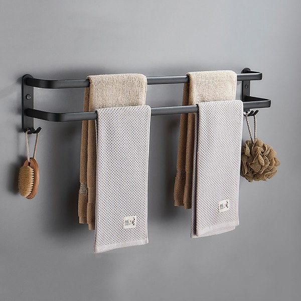 Towel Hanger Wall Mounted 30-50 CM Towel Rack Bathroom Aluminum Black Towel Bar - 2