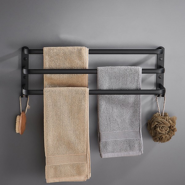 Towel Hanger Wall Mounted 30-50 CM Towel Rack Bathroom Aluminum Black Towel Bar - 2