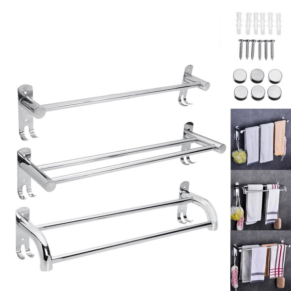 50cm Stainless Steel Bath Shelf Wall Mounted Towel Rail Rack Single Double Shelf for Bathroom Storage - single row