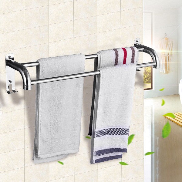 50cm Stainless Steel Bath Shelf Wall Mounted Towel Rail Rack Single Double Shelf for Bathroom Storage - single row