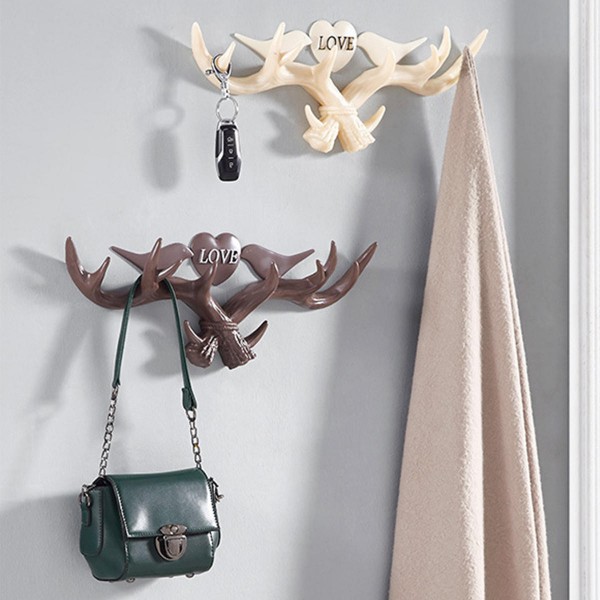 Love Vintage Deer Antler Wall Hanger Decoration Coat Hook And Hat Rack 4 Color Holder - Beige
