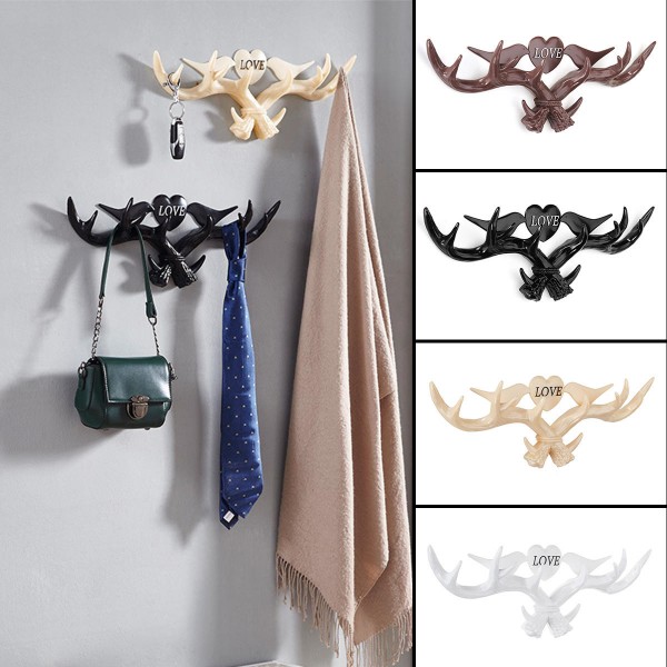 Love Vintage Deer Antler Wall Hanger Decoration Coat Hook And Hat Rack 4 Color Holder - Beige