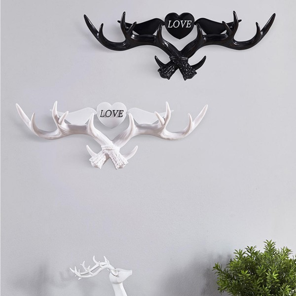 Love Vintage Deer Antler Wall Hanger Decoration Coat Hook And Hat Rack 4 Color Holder - Beige