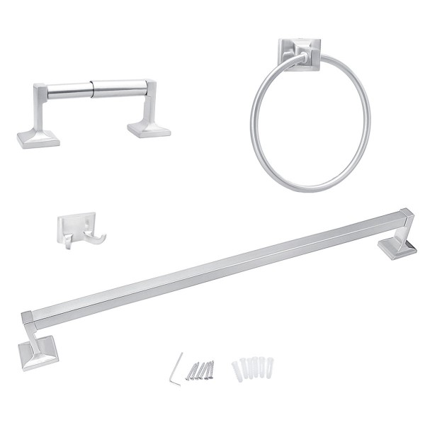 4 PCS Towel Bar Set Bath Accessory Bathroom Hardware Kit Brushed Holder 
