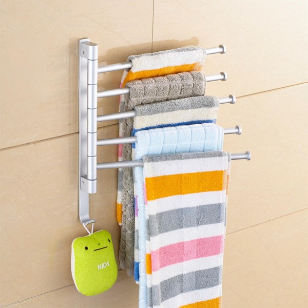 Wall-Mounted Stainless Steel Towel Rack Rotating Bar Bathroom Kitchen Storage - 2