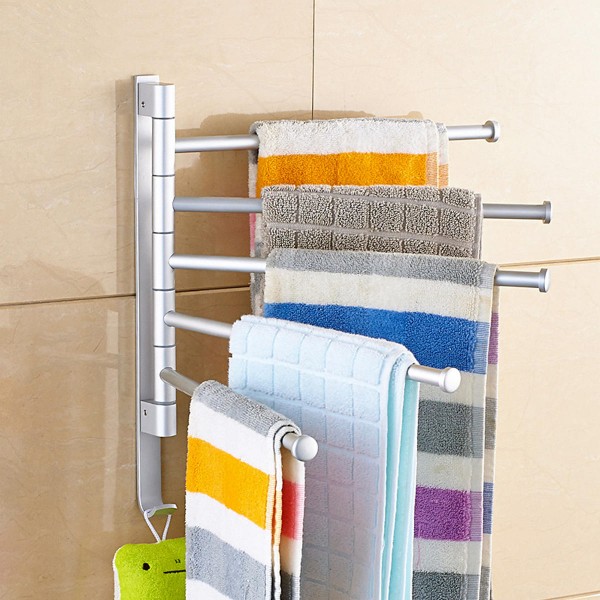 Wall-Mounted Stainless Steel Towel Rack Rotating Bar Bathroom Kitchen Storage - 2