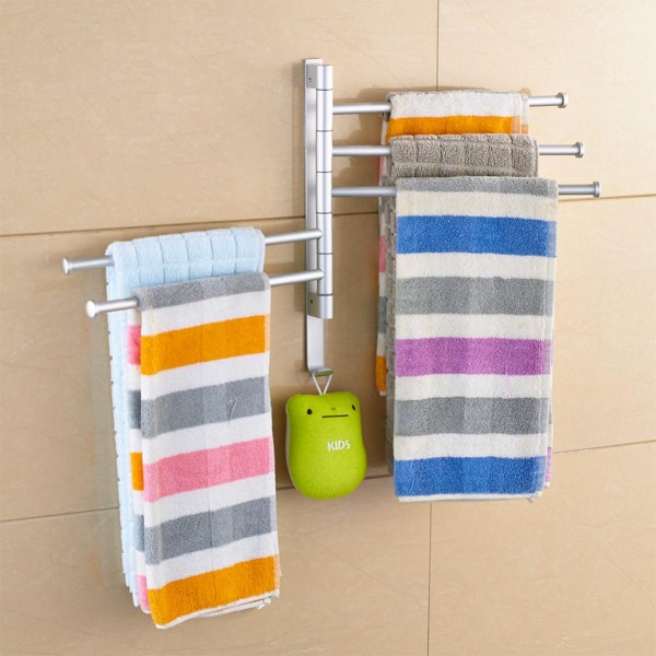 Wall-Mounted Stainless Steel Towel Rack Rotating Bar Bathroom Kitchen Storage - 2