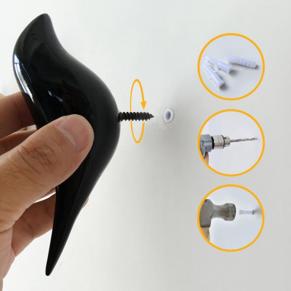 KC-488 Bird Shape 3D Wall Hooks Resin Bird Decoration Coat Towel Hook Single Wall Hanger - Brown