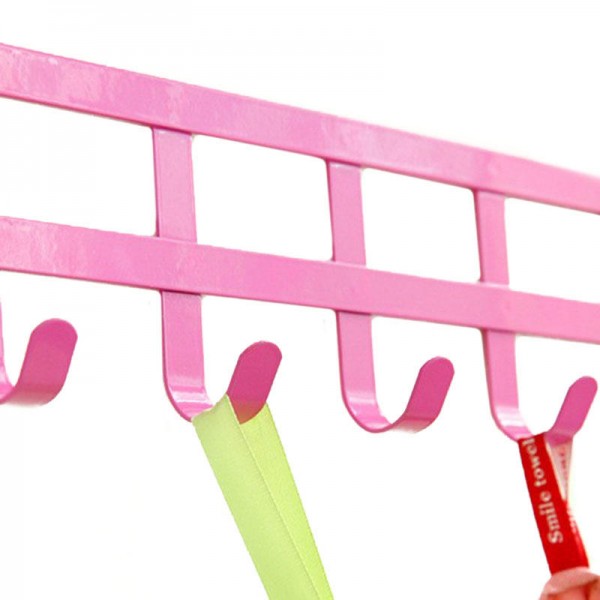Towels Key Coat Hat Clothes Bag Metal Wall Hanger Over Door Hook With 5 Hooks Storage Holder - Rose