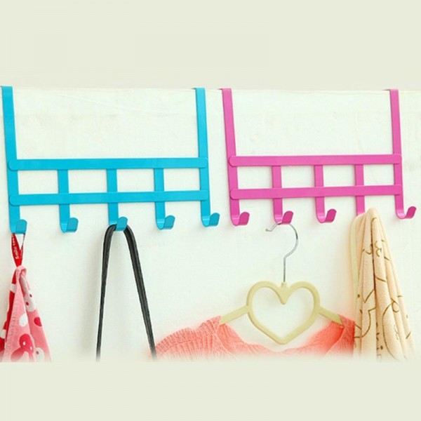 Towels Key Coat Hat Clothes Bag Metal Wall Hanger Over Door Hook With 5 Hooks Storage Holder - Rose