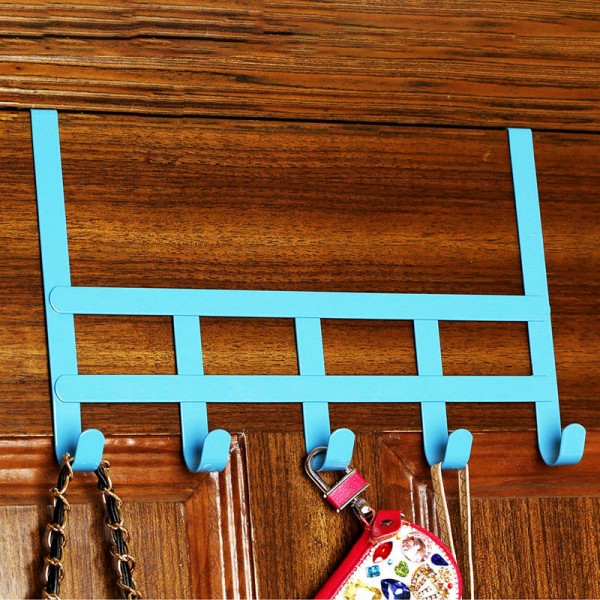 Towels Key Coat Hat Clothes Bag Metal Wall Hanger Over Door Hook With 5 Hooks Storage Holder - Rose