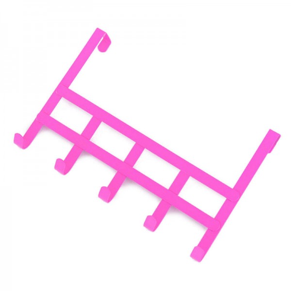 Towels Key Coat Hat Clothes Bag Metal Wall Hanger Over Door Hook With 5 Hooks Storage Holder - Rose