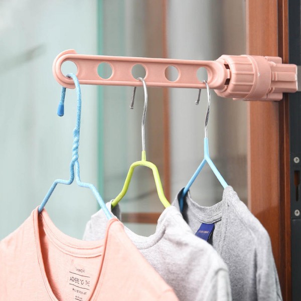 Creative Window Frame Cloth Hanger Rack Hang Holder 5 Hole Hanging Coat Storage Laundry Rack  - Pink