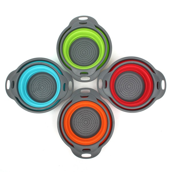 2Pcs Set Collapsible Foldable Silicone Drain Colander Fruit Vegetable Strainer Basket  - Orange