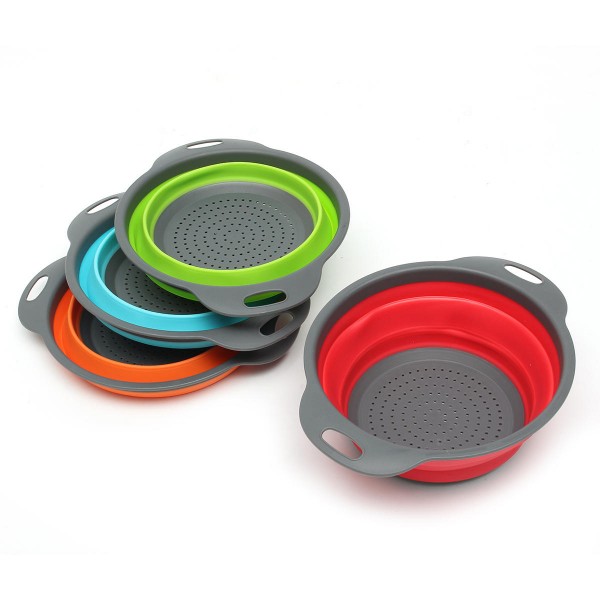 2Pcs Set Collapsible Foldable Silicone Drain Colander Fruit Vegetable Strainer Basket  - Orange