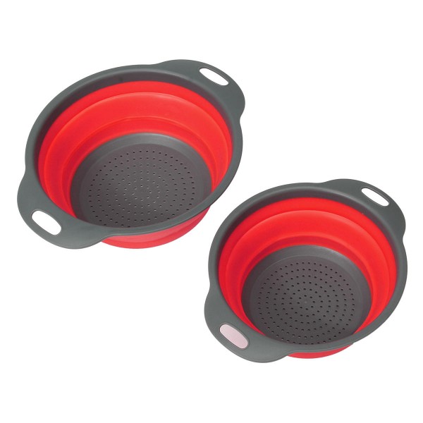 2Pcs Set Collapsible Foldable Silicone Drain Colander Fruit Vegetable Strainer Basket  - Orange