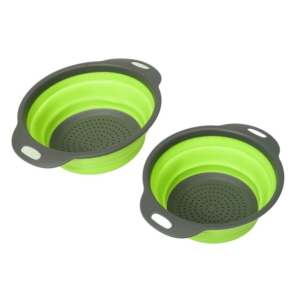 2Pcs Set Collapsible Foldable Silicone Drain Colander Fruit Vegetable Strainer Basket  - Orange
