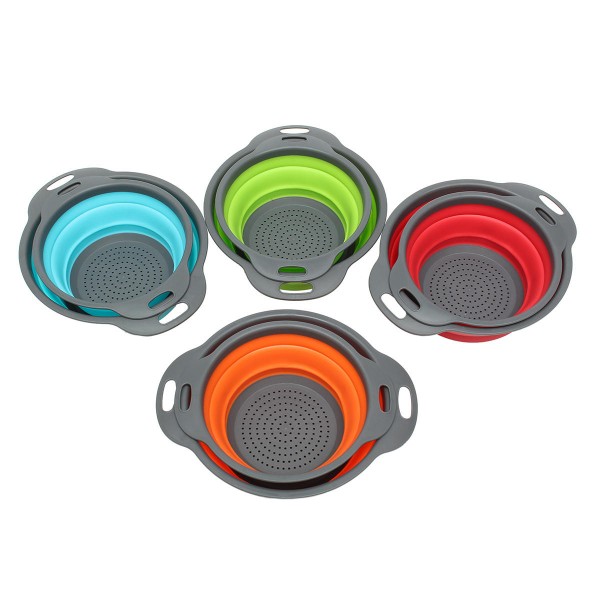 2Pcs Set Collapsible Foldable Silicone Drain Colander Fruit Vegetable Strainer Basket  - Orange